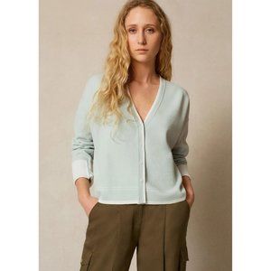 ME+EM Reversible Oversized Double Faced V-Neck Cardigan M NWT White Green Cotton